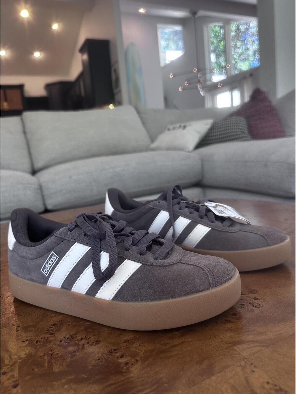 Brown and white adidas VL Court 3.0  Gum Sole Sneakers Size 8